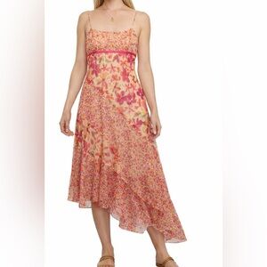 Vintage Hipnotix 90’s Y2K Pink Peach Floral Asymmetrical Dress Cottagecore